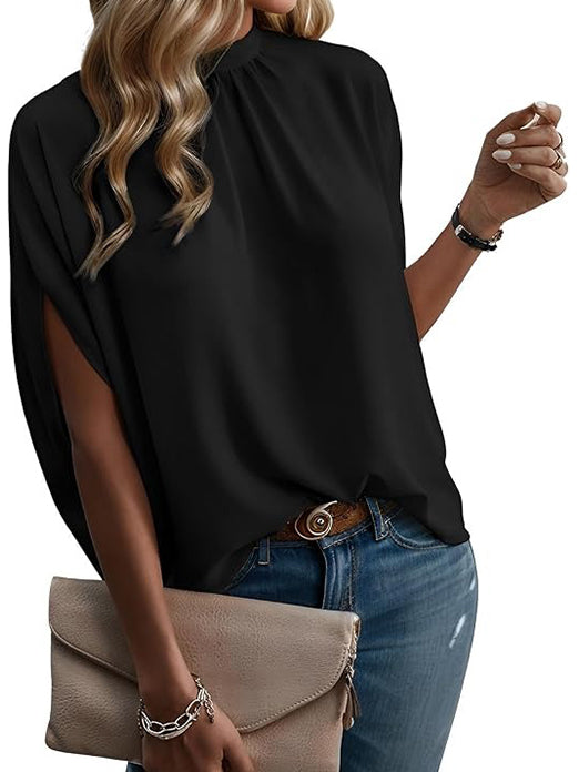 Women's Mock Neck Batwing Sleeve Blouse