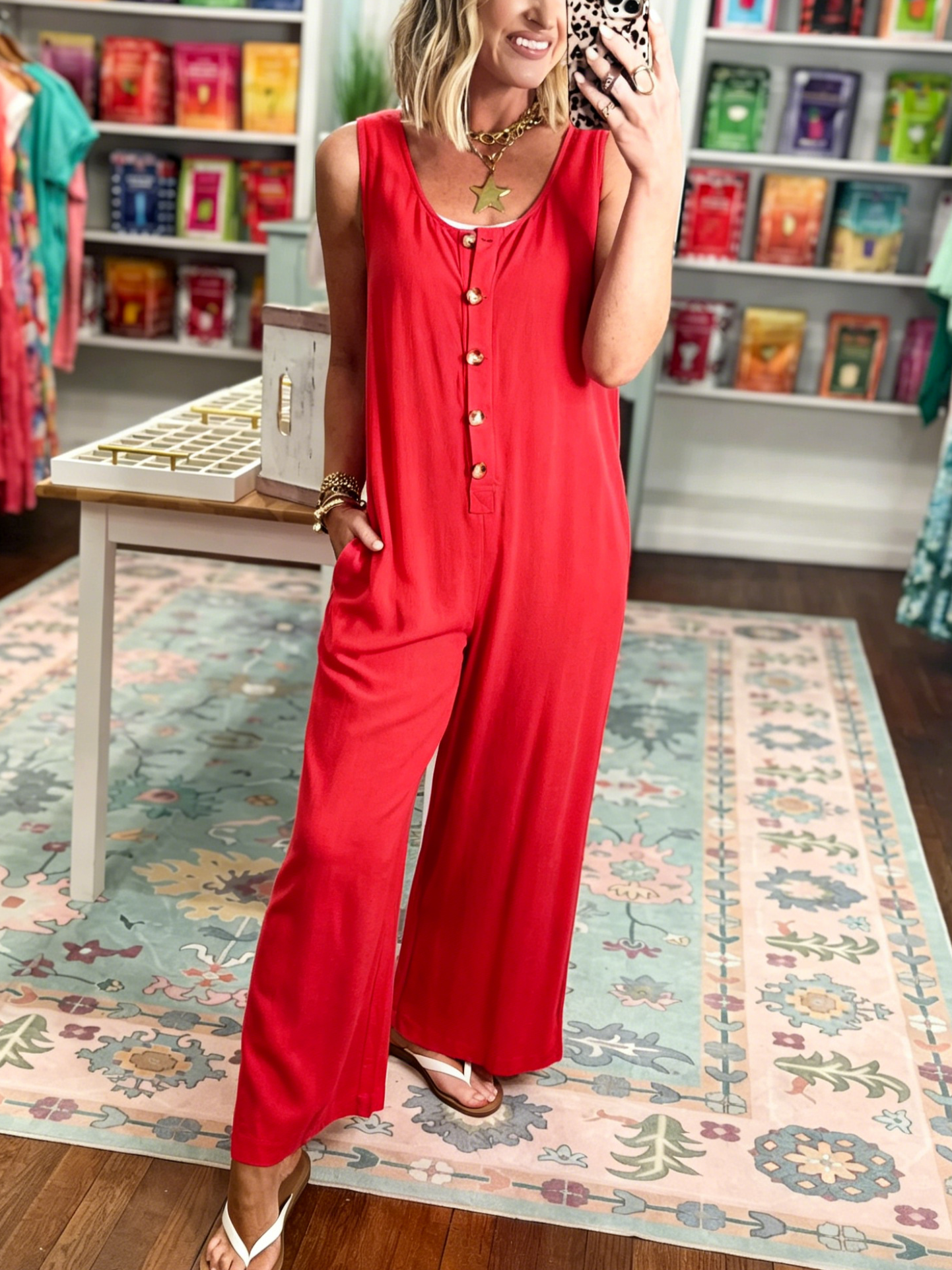 Women's Relaxed Sleeveless Button Jumpsuit