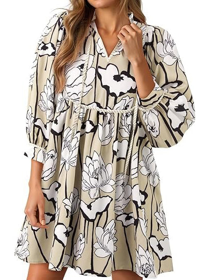 Women's Vibrant Floral Print Tied Waist Dress with Pockets