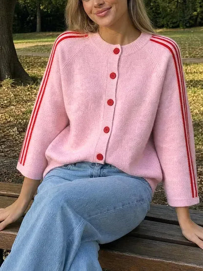 Women's Casual Striped 3/4 Sleeve Knit Cardigan