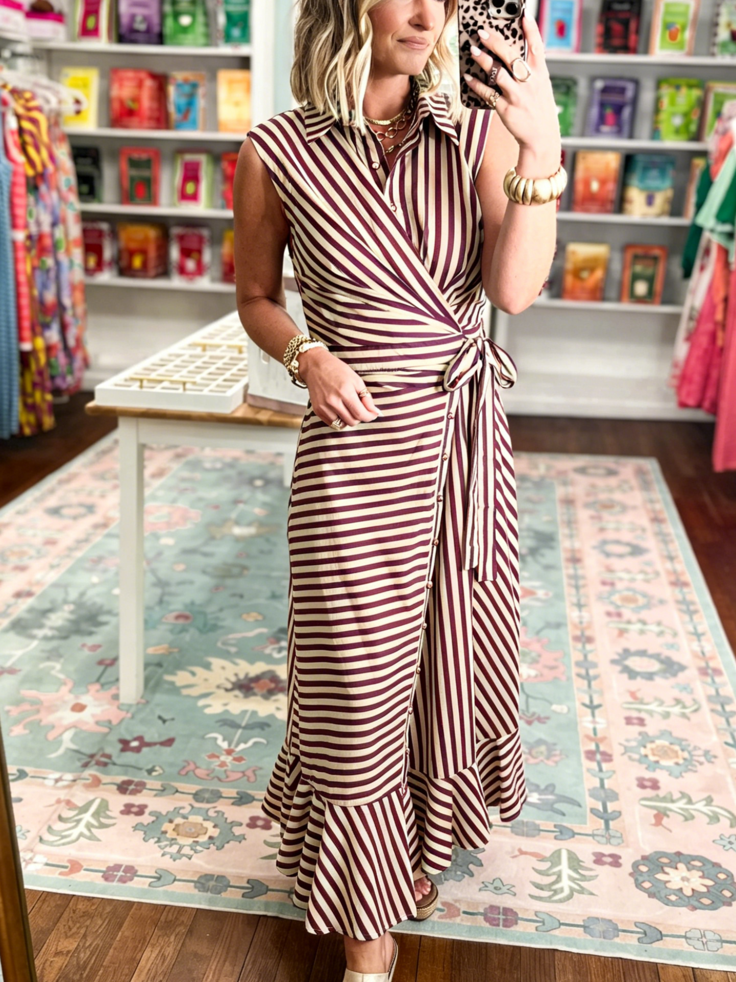 Women's Contrast Stripe Tie-Waist Dress