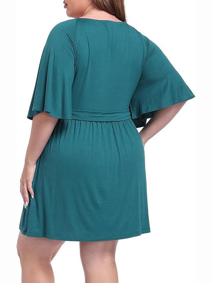 Deep V Neck Twist Knot Front Plus Size Dress