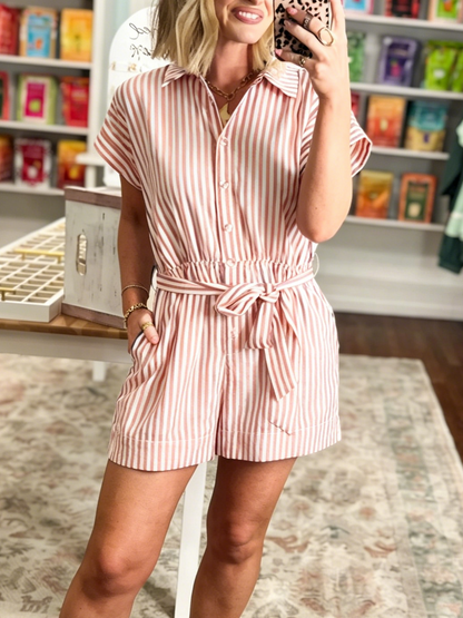 Women's Summer Striped One-Piece Shorts Set