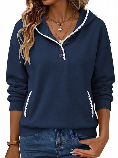 Women's Scalloped‑Trim Button Hoodie