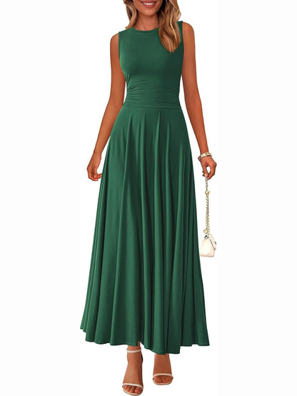 Women's Sleeveless Ruched High Waist Maxi Dress