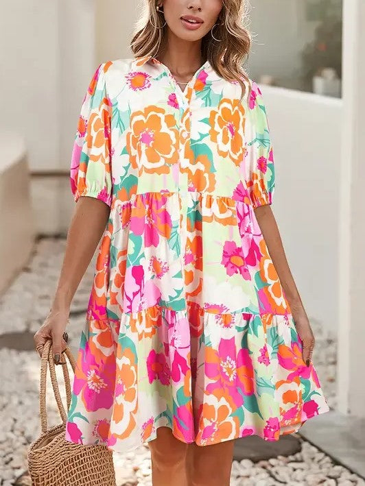 Women's Summer Boho Floral Puff Sleeve Dress