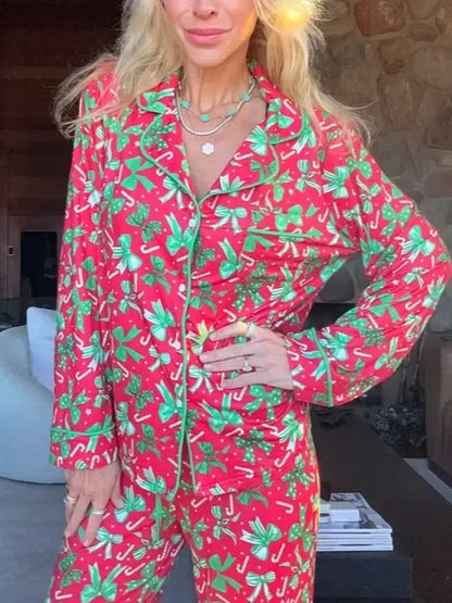 Christmas Bow Wide Leg Pajama Set