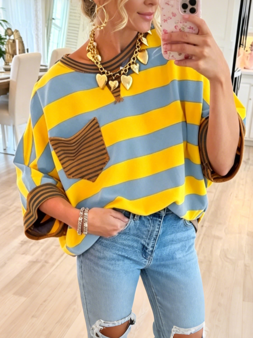 Women's Striped Contrast Pocket T-shirt