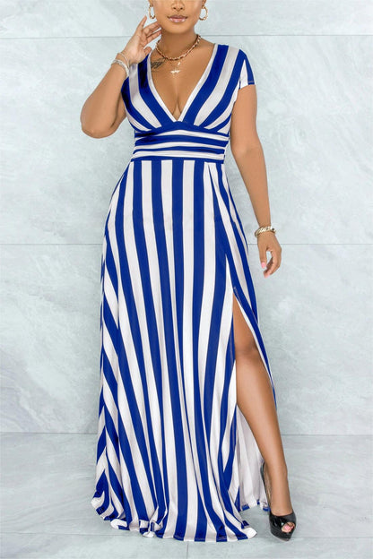 SEXY STRIPED HIGH WAIST MAXI DRESS