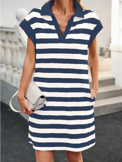 Women's V-neck Striped Shift Dress
