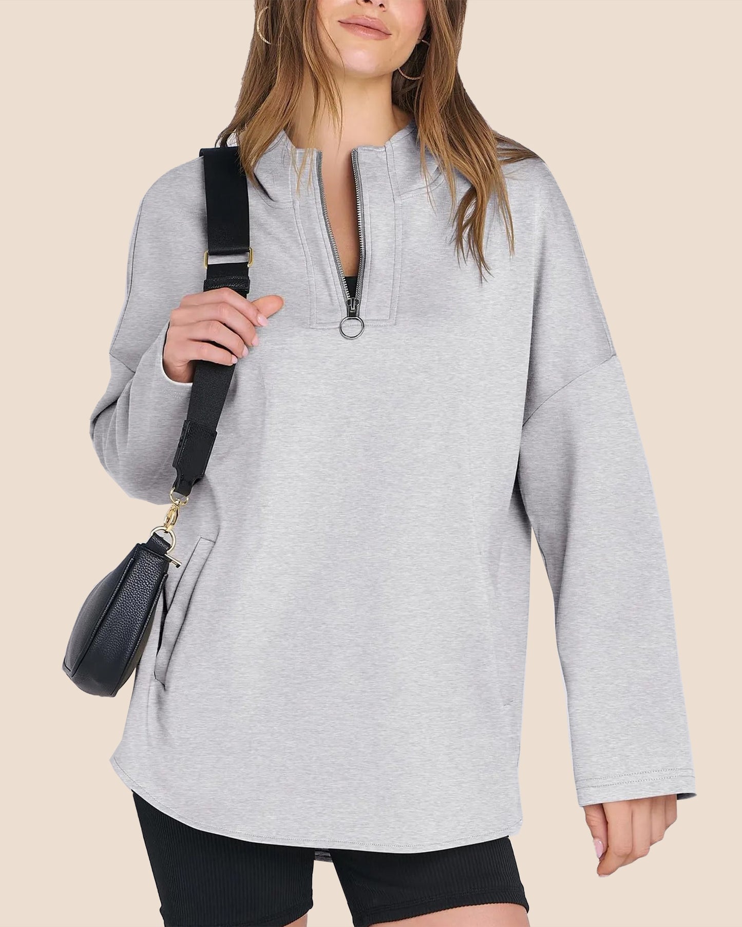 Women's Quarter Zip Oversized Tunic Hoodie