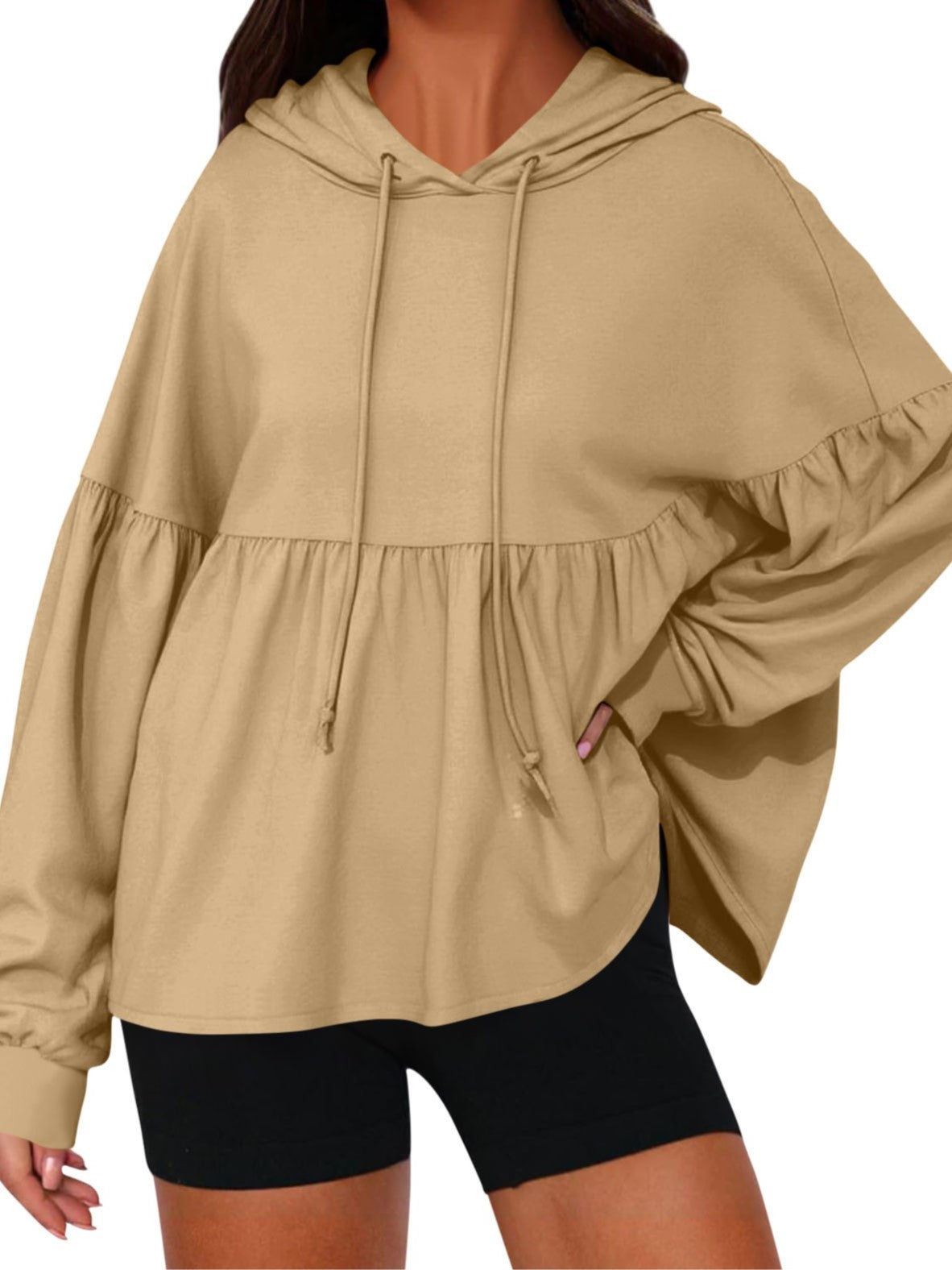 Women's Casual Pleated Tiered Ruffle Hoodies Sweatshirts