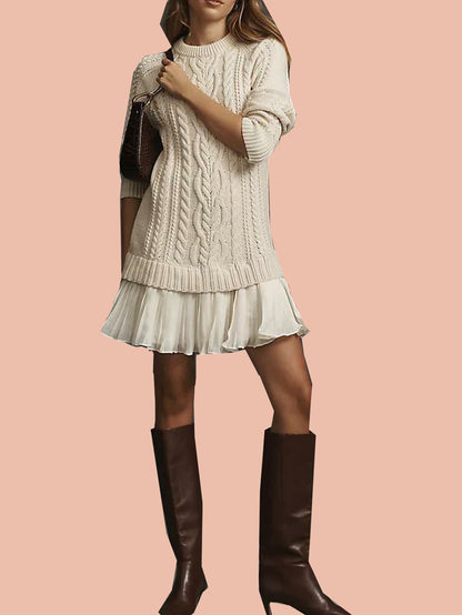 Women's Crewneck Cable Knit Sweater Mini Dress