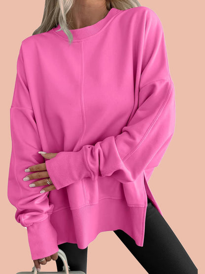 Women's Oversized Thumbhole Long Sleeve Side Slit Sweatshirt
