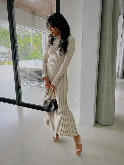 Fall New Sleeved Knit Midi Dress