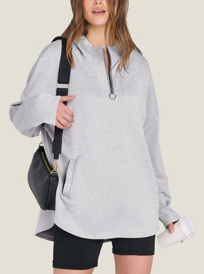 Women's Quarter Zip Oversized Tunic Hoodie