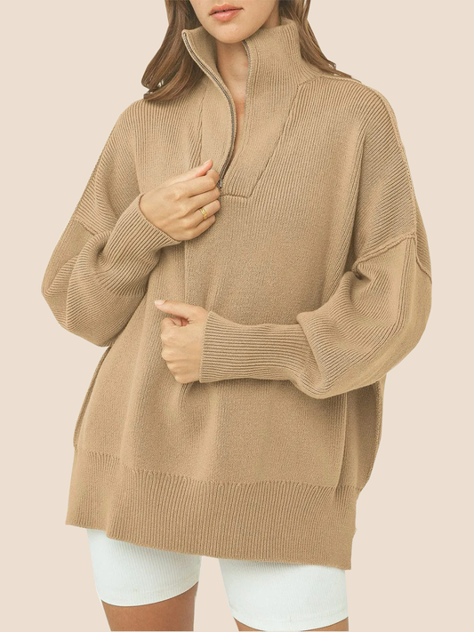 Women's Oversized Quarter Zip Sweater Pullover