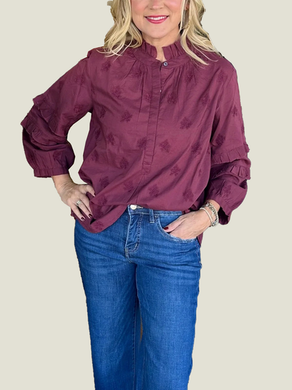 Women's Strawberry Print Ruffle Sleeve Shirt