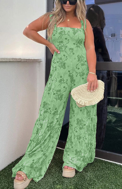Wide Straps Floral Halter Jumpsuit