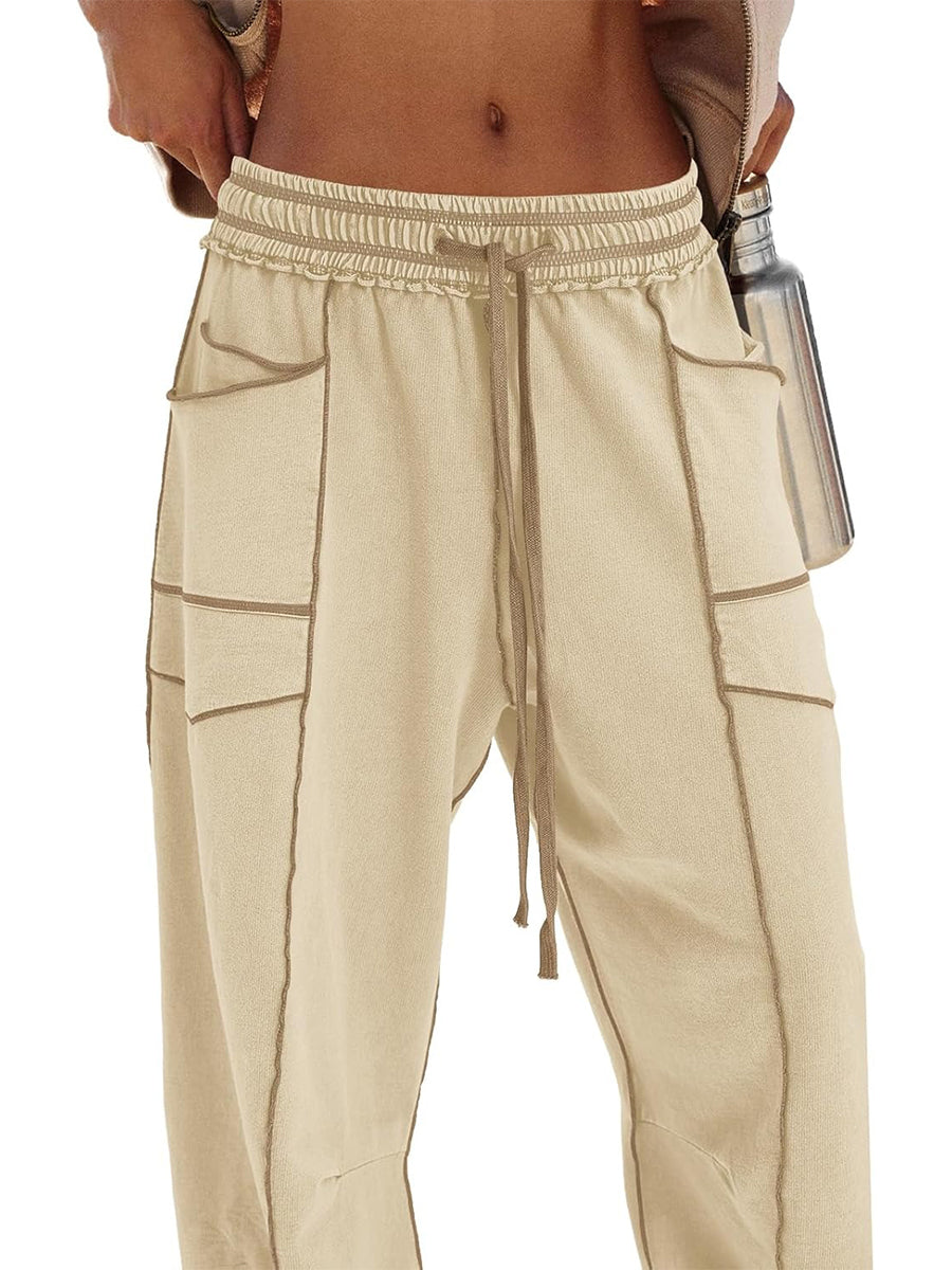 Women's High Waisted Drawstring Wide Leg Baggy Barrel Pants