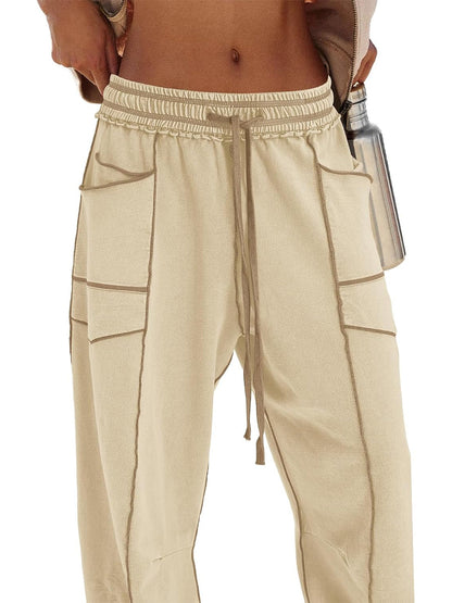 Women's High Waisted Drawstring Wide Leg Baggy Barrel Pants