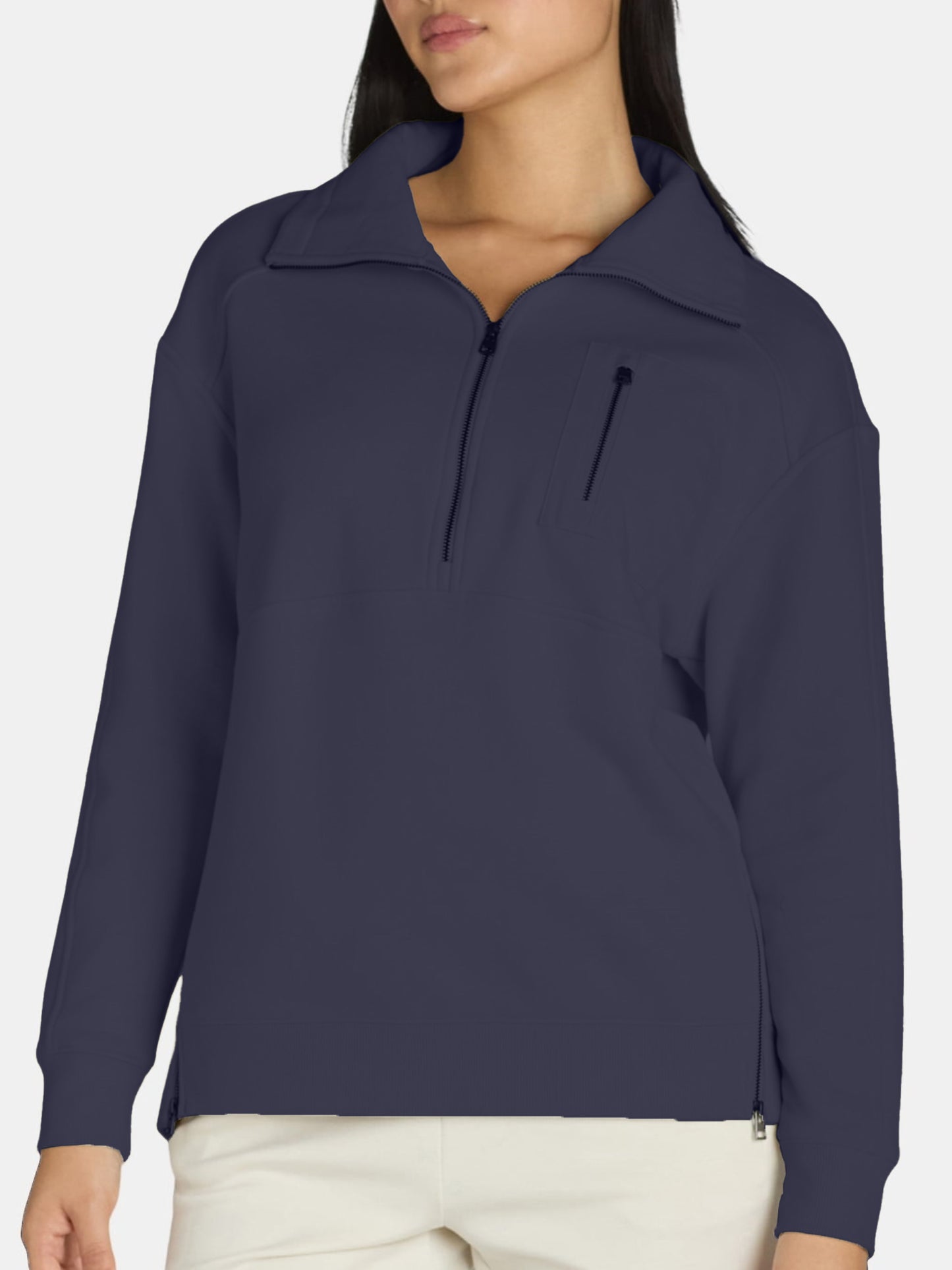 Women's Quarter Zip Side Slit Zipper Pullover