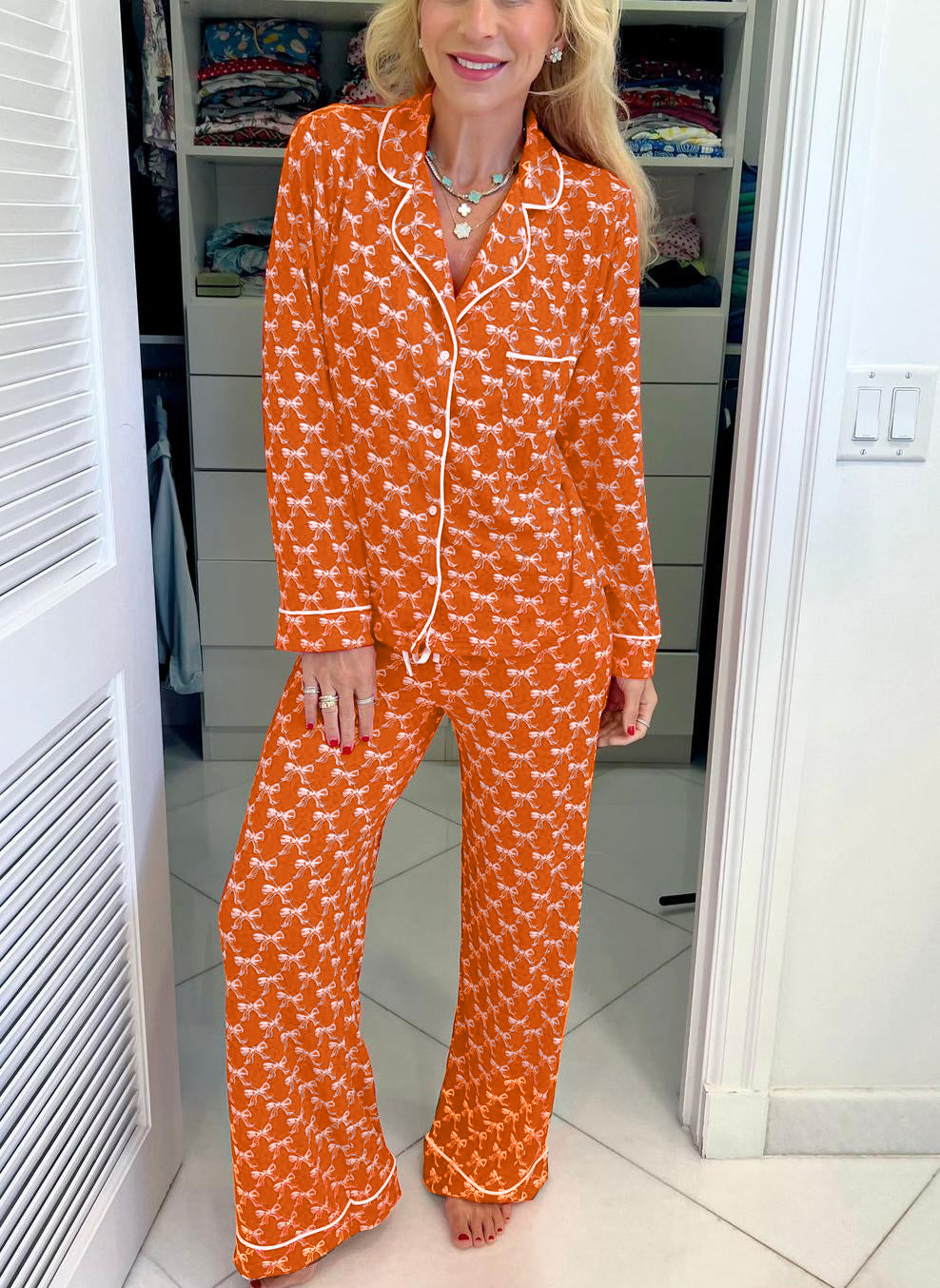 Women's Bow-knot Wide-leg Pajama Set