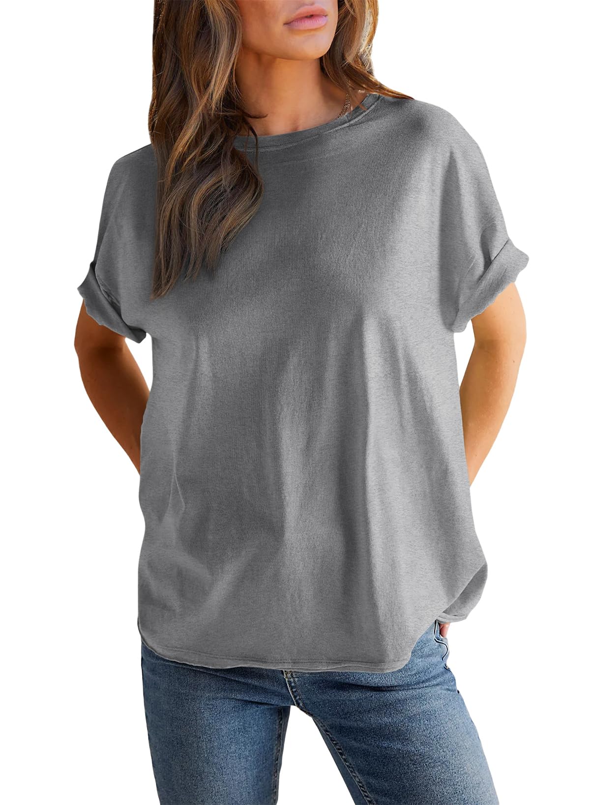 Women's Solid Color Round Neck Short Sleeve T-shirt