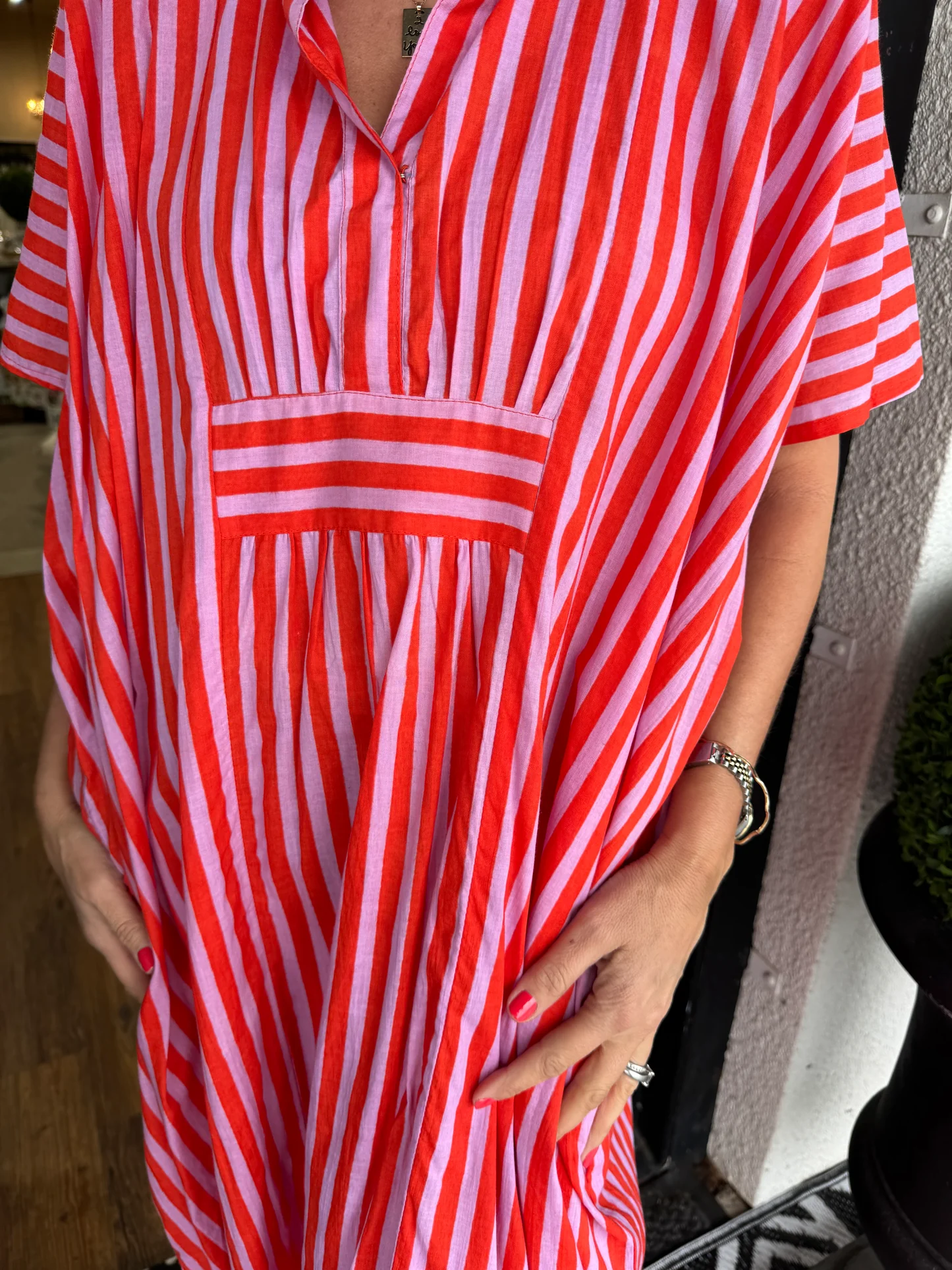 Women's V Neck Striped Shirt Dress