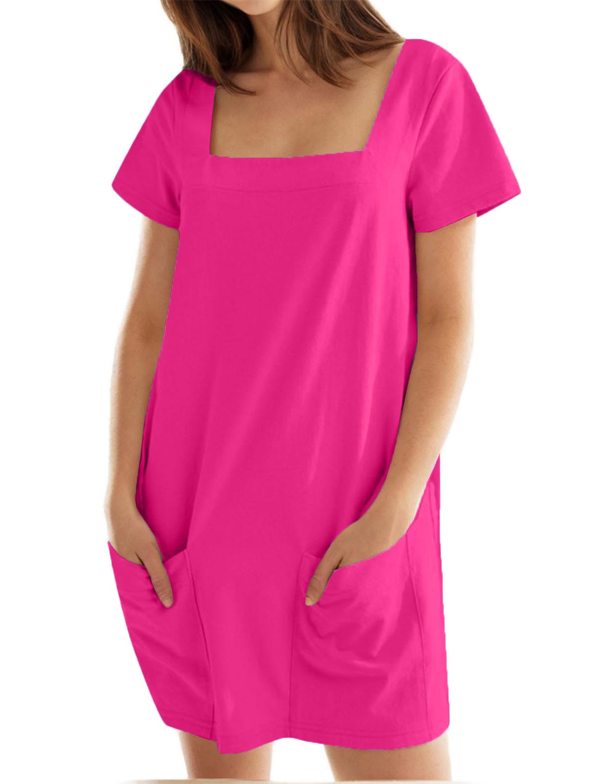 Women's Solid Square Neck Pocket Mini Dress