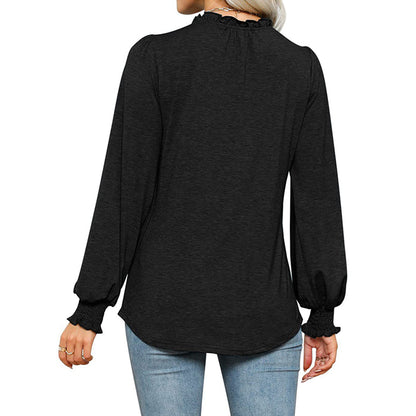 Bubble Sleeve V-neck Loose Casual Tops