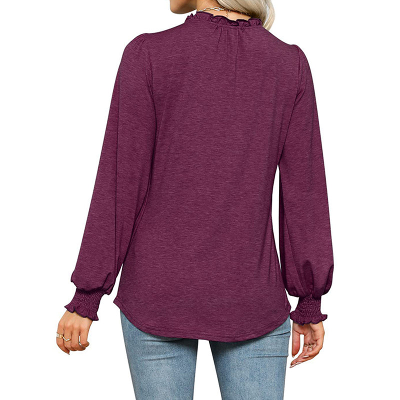 Bubble Sleeve V-neck Loose Casual Tops