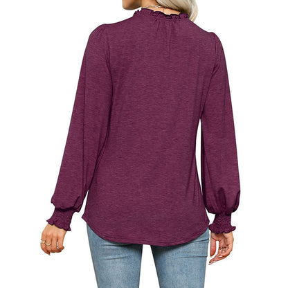 Bubble Sleeve V-neck Loose Casual Tops