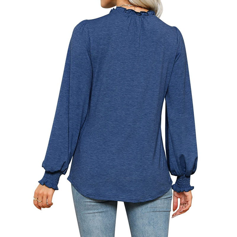 Bubble Sleeve V-neck Loose Casual Tops