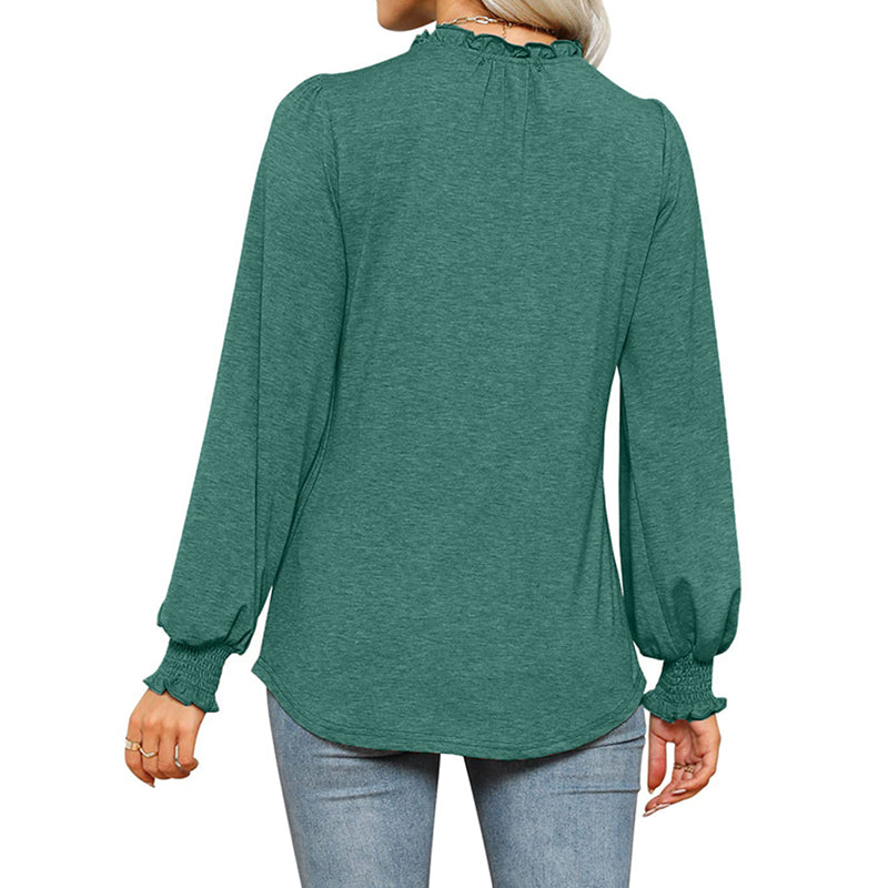 Bubble Sleeve V-neck Loose Casual Tops