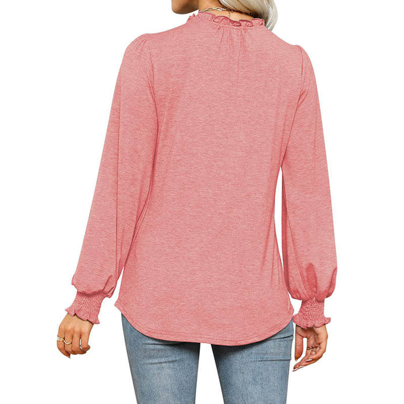 Bubble Sleeve V-neck Loose Casual Tops
