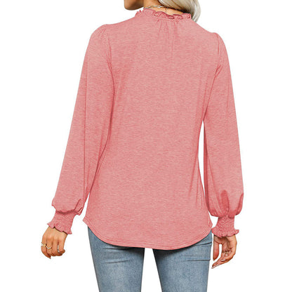 Bubble Sleeve V-neck Loose Casual Tops