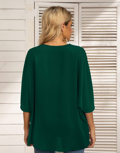 Summer New Women's Bat Sleeve V-neck T-shirt