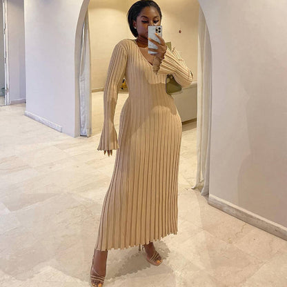 Fall New Sleeved Knit Midi Dress