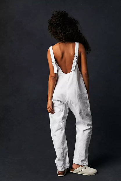 Women's Denim Sleeveless Loose Jumpsuit with Pockets