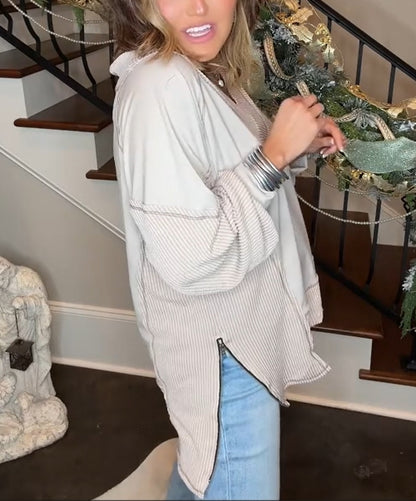 Oversized Side Zipper V-Neck Sweatshirt