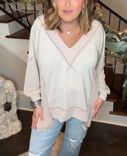 Oversized Side Zipper V-Neck Sweatshirt