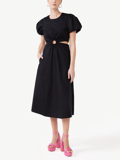 Bubble Sleeve Cutout Dress