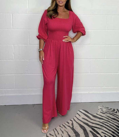 Women's Square Neckline Smocked Jumpsuit