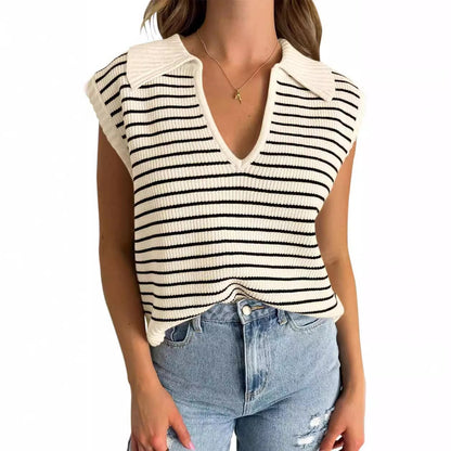 Women's V-Neck Sleeveless Striped Top