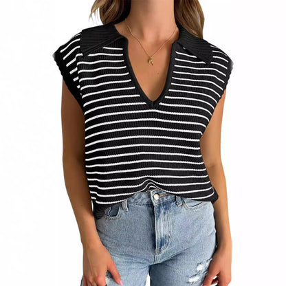 Women's V-Neck Sleeveless Striped Top
