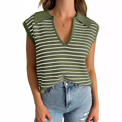 Women's V-Neck Sleeveless Striped Top