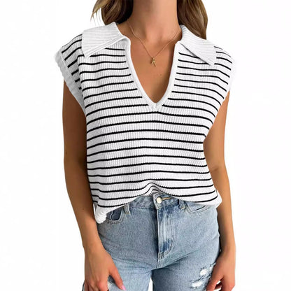 Women's V-Neck Sleeveless Striped Top
