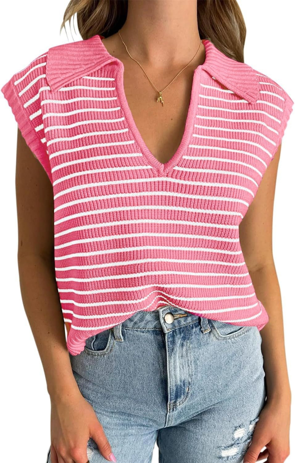 Women's V-Neck Sleeveless Striped Top
