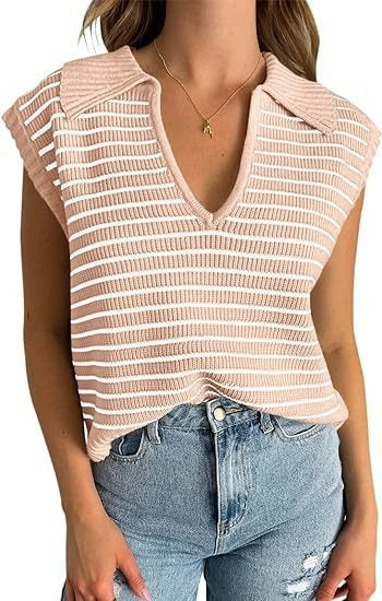Women's V-Neck Sleeveless Striped Top